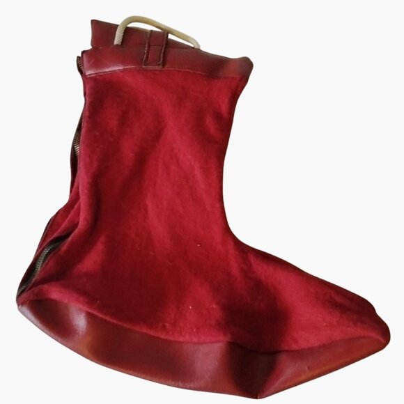 Boot Bag Carry Storage Cowboy Western Travel Shoe Case Red Felt Leather Vintage - Picture 1 of 8
